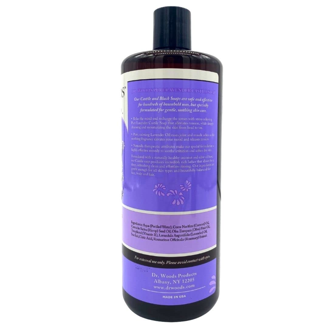 Dr. Woods Lavender Liquid Castile Soap - Castile Soap with Pure Lavender Oil, Body Wash for Men and Women, Natural Cleanser for Face, Hands, and Body