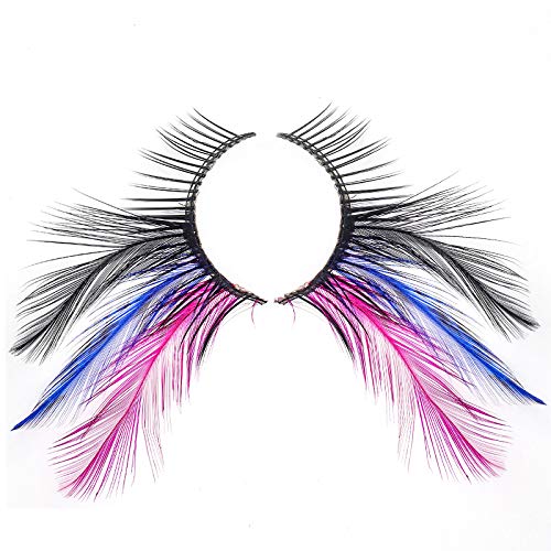 Dorisue Rainbow lashes Black Blue Purple Feather eyelashes Costume halloween eyelashes show False Eyelash Feather lashes Feather extensions for Women…
