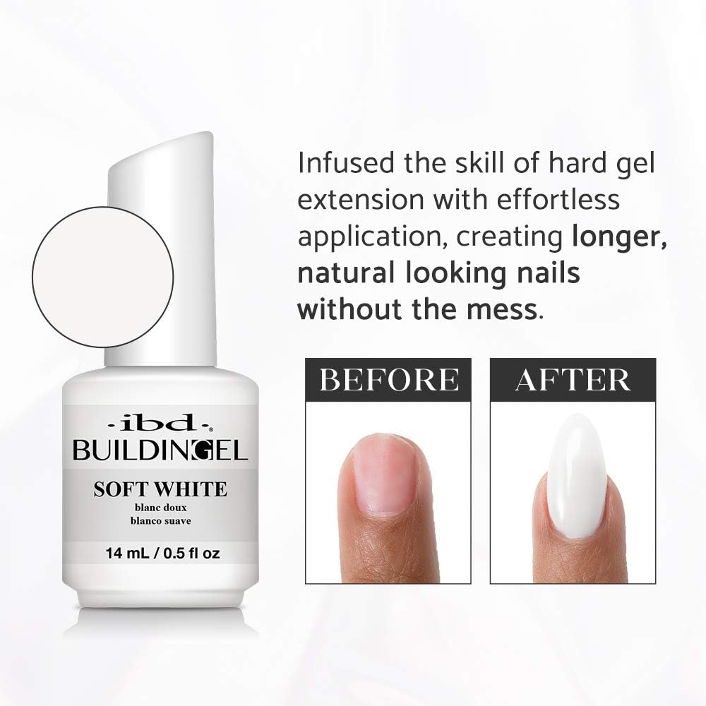 IBD Building Gel, Hard Gel Nail Extension, Soft White - for Nails Extensions, Sculpting, & Overlays, Self-Leveling UV/LED for Strong Nails, 0.5 oz Beauty & Personal Care IBD