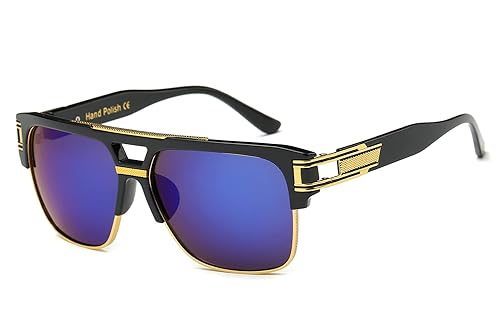 Allt Square Aviator Large Fashion Sunglasses For Men Women Goggle Alloy Frame Glasses (Black/Blue Mirror, 61)