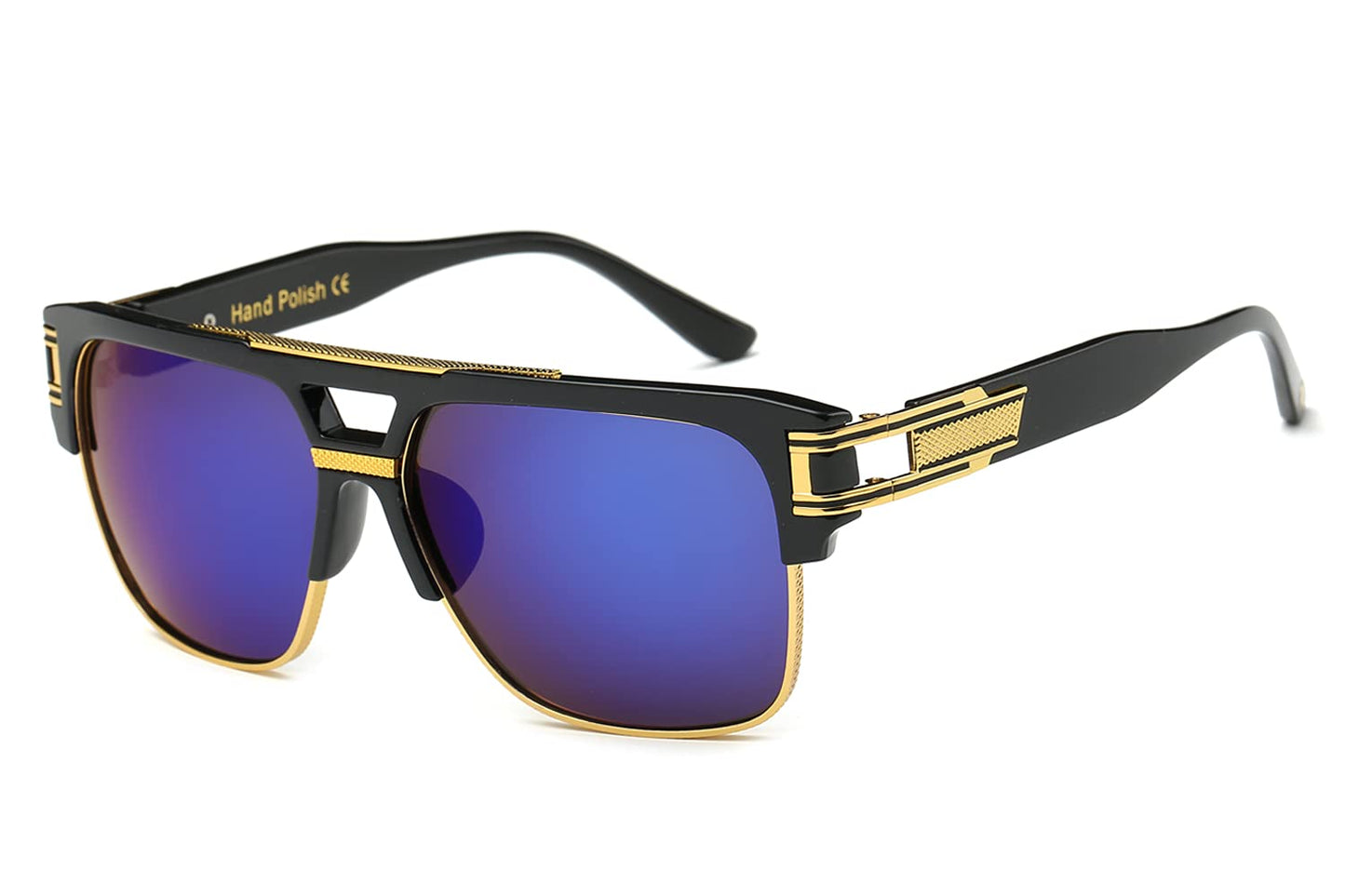 Allt Square Aviator Large Fashion Sunglasses For Men Women Goggle Alloy Frame Glasses (Black/Blue Mirror, 61)