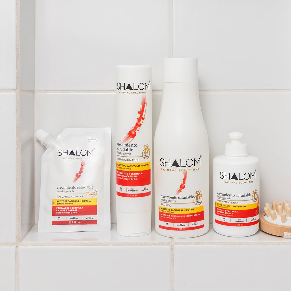 SHALOM Healthy Growth Complete Kit, with Sapuyulo Oil & Biotin, Shampoo 24.5 fl oz, Conditioner 11.5 fl oz, Hair Mask 2 fl oz, Leave in Conditioner 9