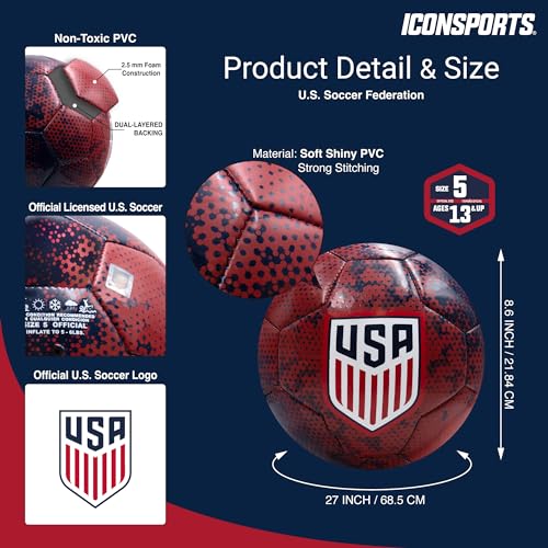 Icon Sports Officially Licensed US Soccer Federation Soccer Ball - USA01BL Navy Size 5