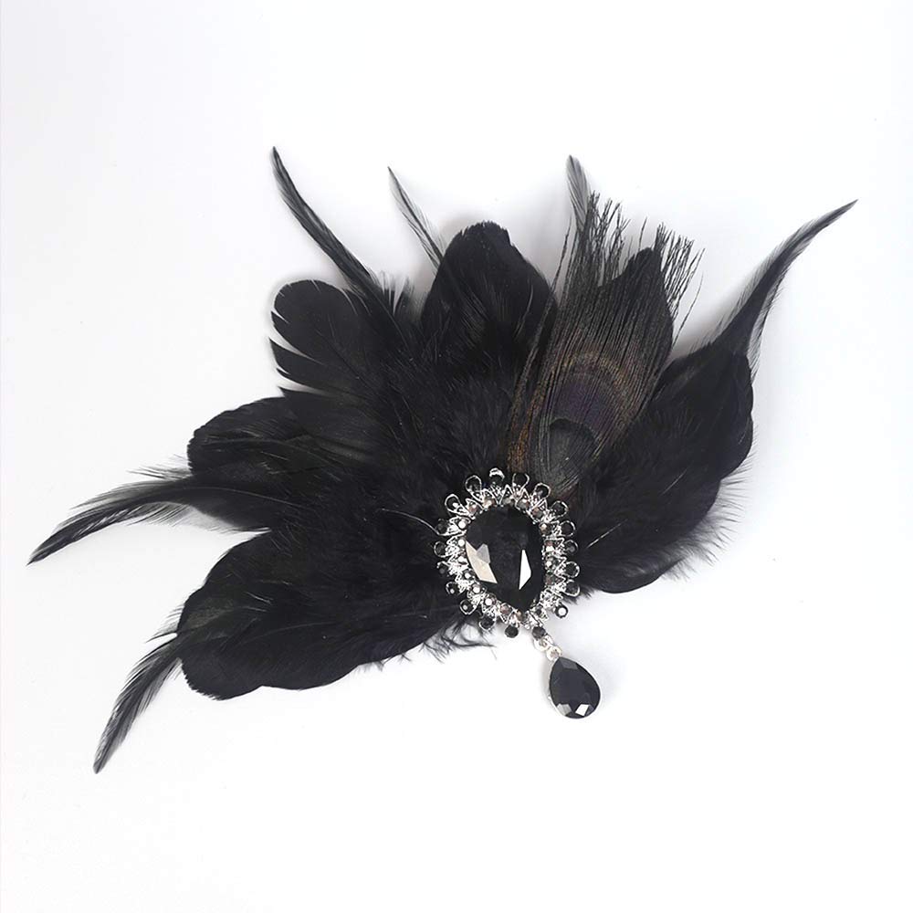 Aimimier 1920s Flapper Feather Hair Clip Black Roaring 20s Headpiece Costume Masquerade Hair Jewelry for Women and Girls (Style 1)