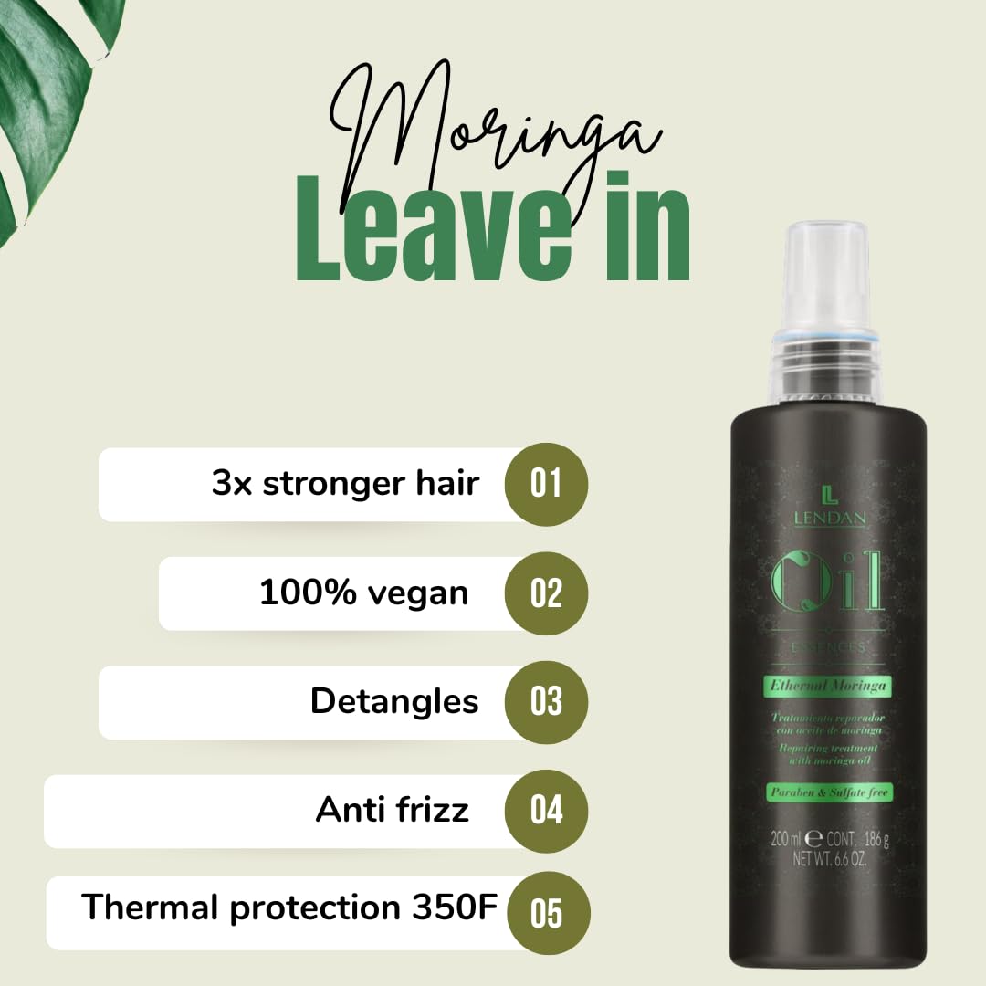 Lendan Moringa Oleifera Shampoo & LEAVE IN Conditioner Set - for Hair Growth, Repair & Shine - 6.6 oz - 100% vegan - includes mini mirror, Black