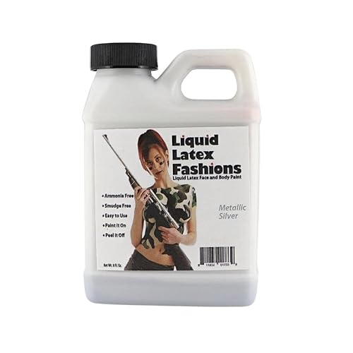 Metallic Silver Liquid Latex - 8 Oz Face and Body Paint, Shimmery Silver Effects for New Year's, Cosplay, Costumes