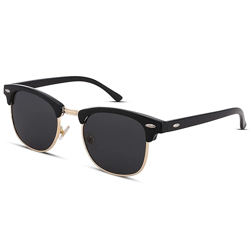 Pro Acme Classic Semi Rimless Polarized Sunglasses with Metal Rivets (Black/Gold Rimmed)