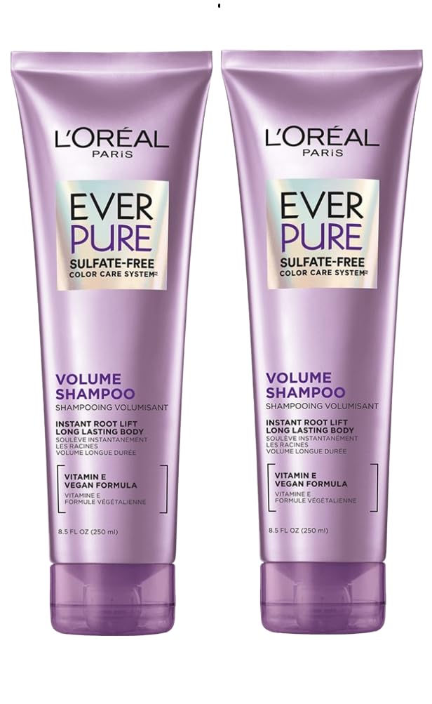 L'Oreal Paris EverPure Volume Sulfate Free Shampoo for Color-Treated Hair, Volume + Shine for Fine, Flat Hair, with Lotus Flower, 2 Count (8.5 Fl; Oz