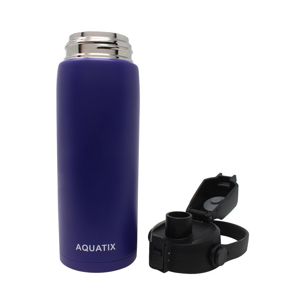 New Aquatix (Purple, 21 Ounce) Pure Stainless Steel Double Wall Vacuum Insulated Sports Water Bottle Convenient Flip Top Cap with Removable Strap