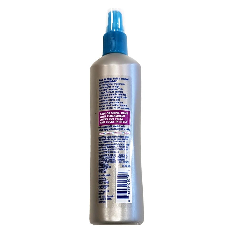 Rave 4X Mega Hairspray with Clima Shield, Unscented 11 oz (Pack of 6)
