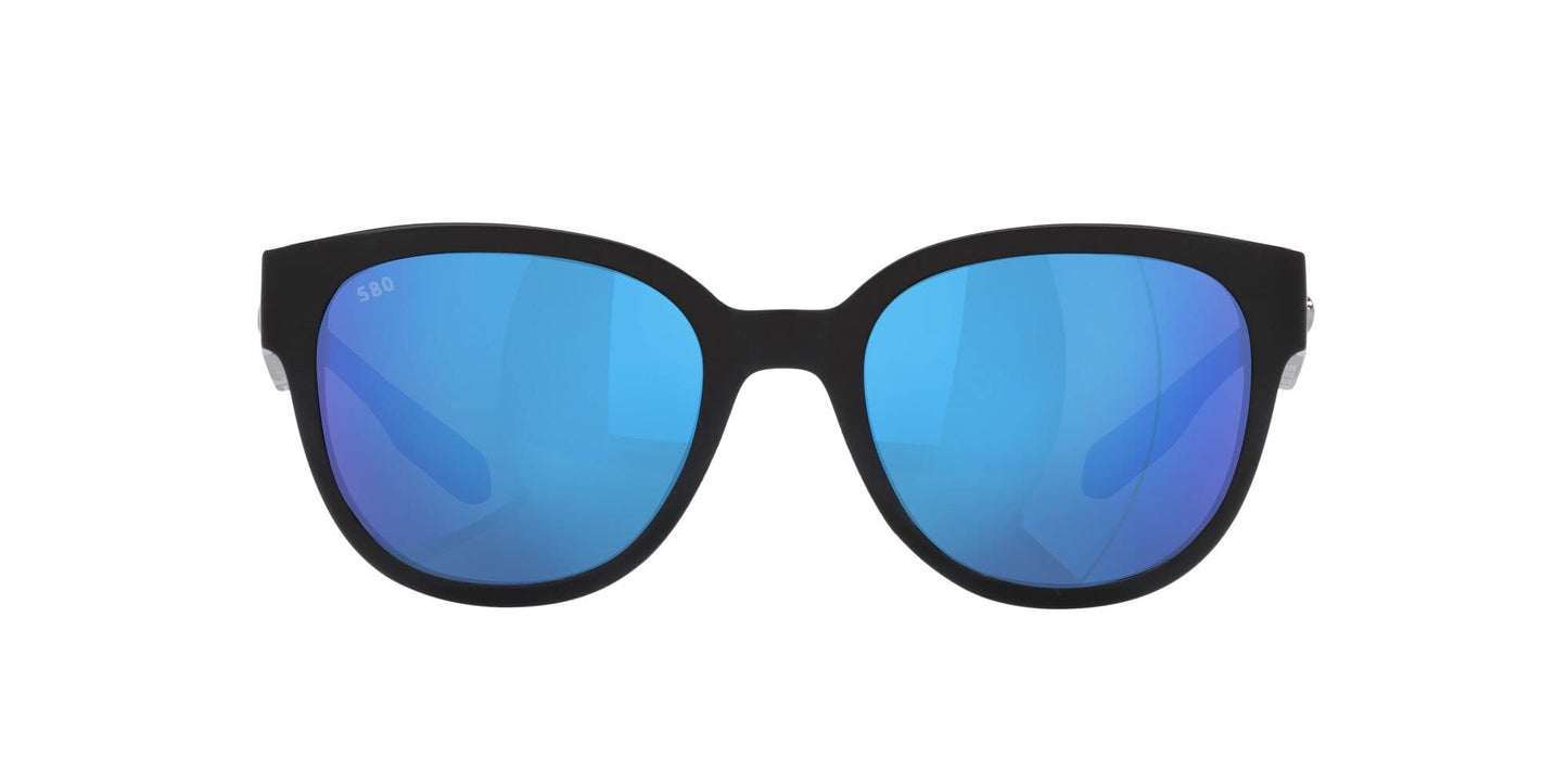 Costa Del Mar Womens Salina Rectangular Sunglasses, Black/Polarized Blue Mirrored 580G, 53 mm