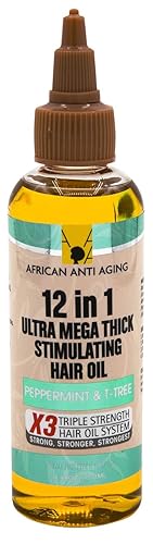 African Anti Aging 12 In 1 Ultra Mega Thick Stimulating Hair Oil Peppermint & T-Tree 3.38 Oz (Pack of 1)