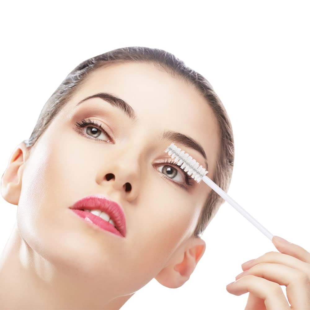 300 Pack Eyelash Mascara Wands Disposable Lash Brushes for Extensions Makeup Brush Applicators Tool Kit, White/White