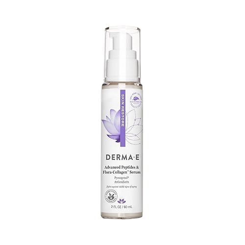 DERMA E Advanced Peptides and Vegan Flora-Collagen Serum - Double Action Collagen Face Cream with Peptide Complex - Intensely Hydrating Serum