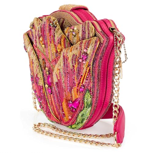 Mary Frances Treasured Tulip Beaded Flower Shape Crossbody Novelty Handbag, Pink