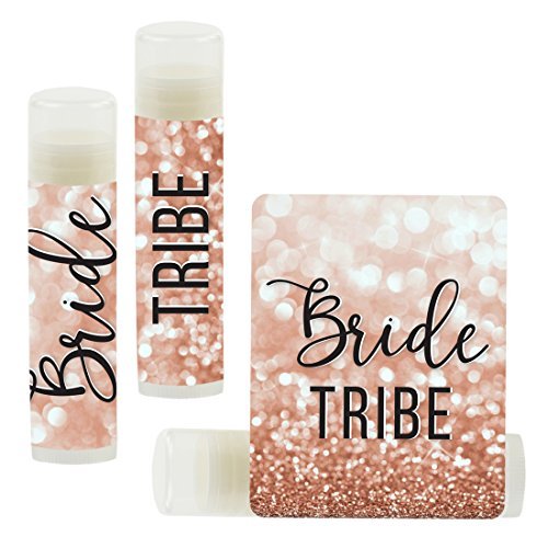 Andaz Press Bridal Shower Bachelorette Party Lip Balm Party Favors Faux Rose Gold Glitter Shimmer, Bride Tribe, Bridesmaid Lip Gloss 12-Pack Bride