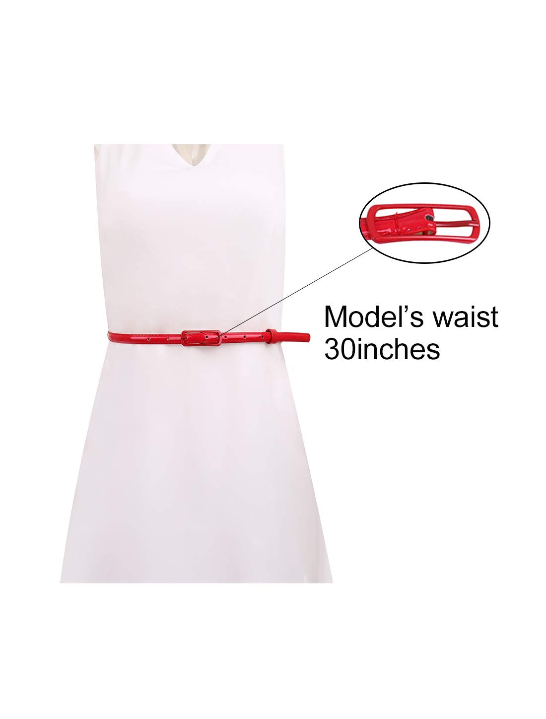 uxcell Ladies Single Prong Buckle Skinny Patent PU Belt red+yellow+Sapphire