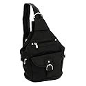 Womens Leather Convertible 7 Pocket Medium Size Tear Drop Sling Backpack Purse Shoulder Bag, Black