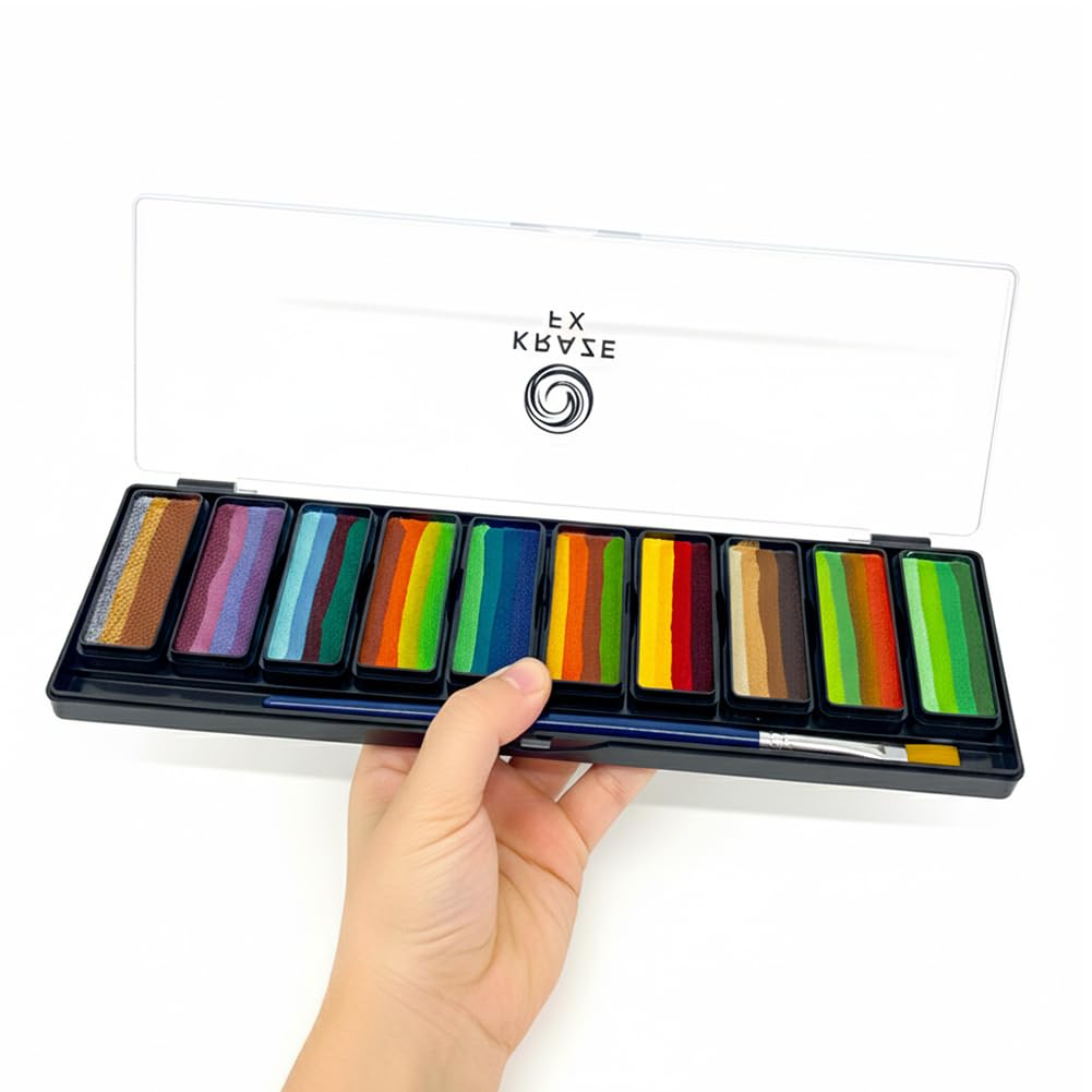 Kraze FX Peaks Face Paint Palette by Tamina Mohammed - 10 Colors Professional Split Cake Set - 3/4" Travel Size Cakes - Metallic & Earth Tones