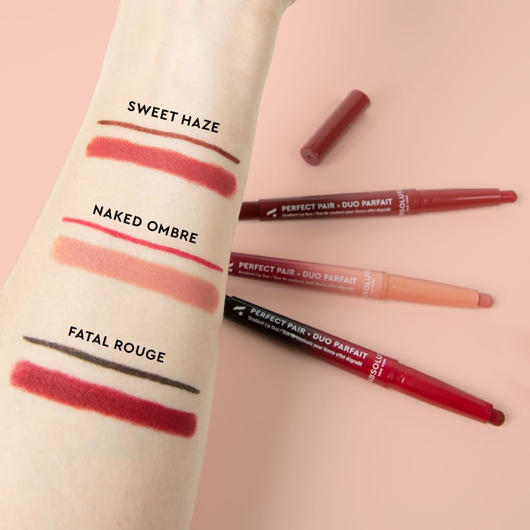 Absolute New York ALD02 Perfect Pair Lip Duo, Fuller and Poutier Lips, Deeper Shade For Lip Contouring, Satin Lipstick and Lip Liner
