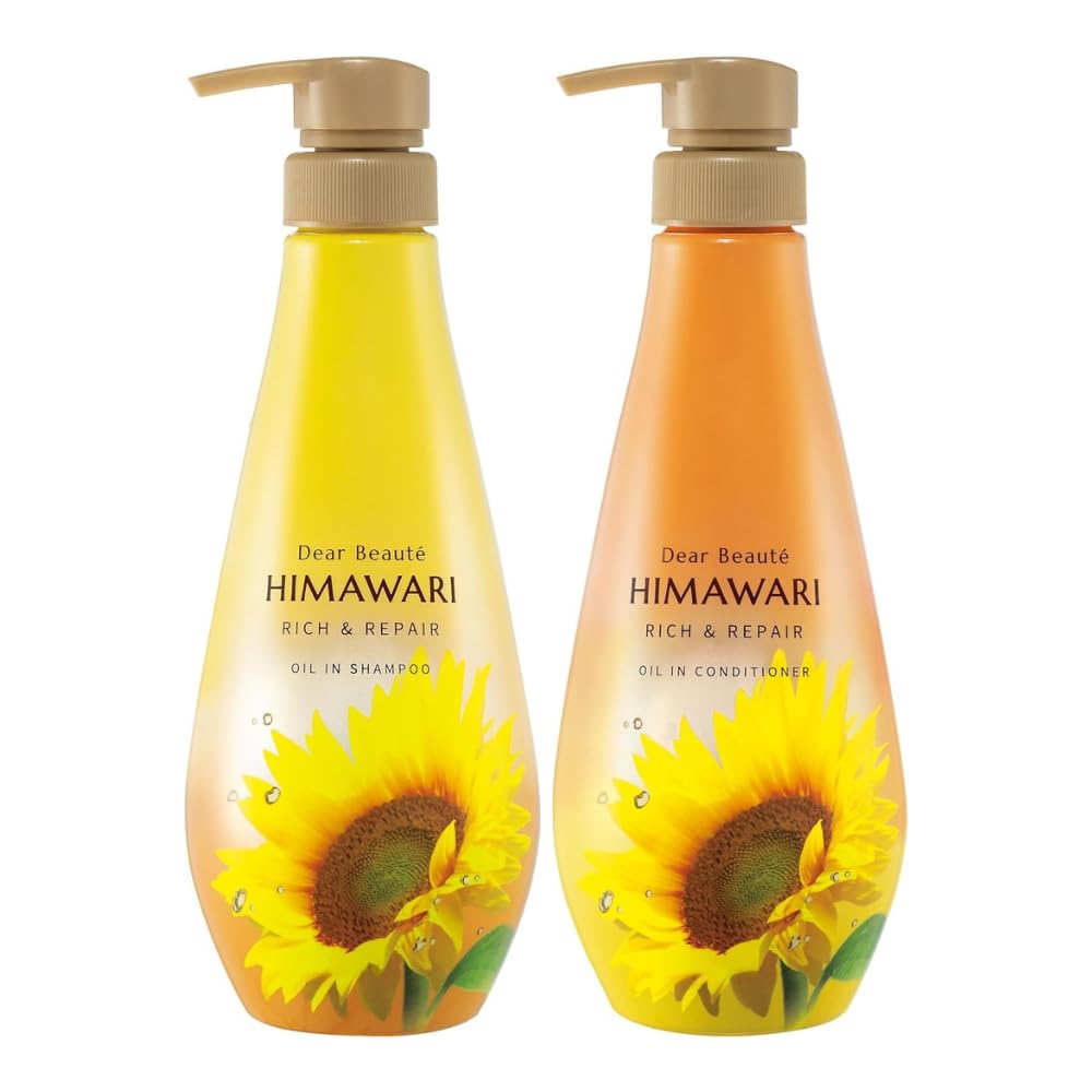 Dear Beaute HIMAWARI Rich & Repair Oil-in Shampoo Conditioner Set, 500ml/500g, Non-Silicone, Sulfate free, Hair Care for Frizz, Curly Hair, Dry, Humid