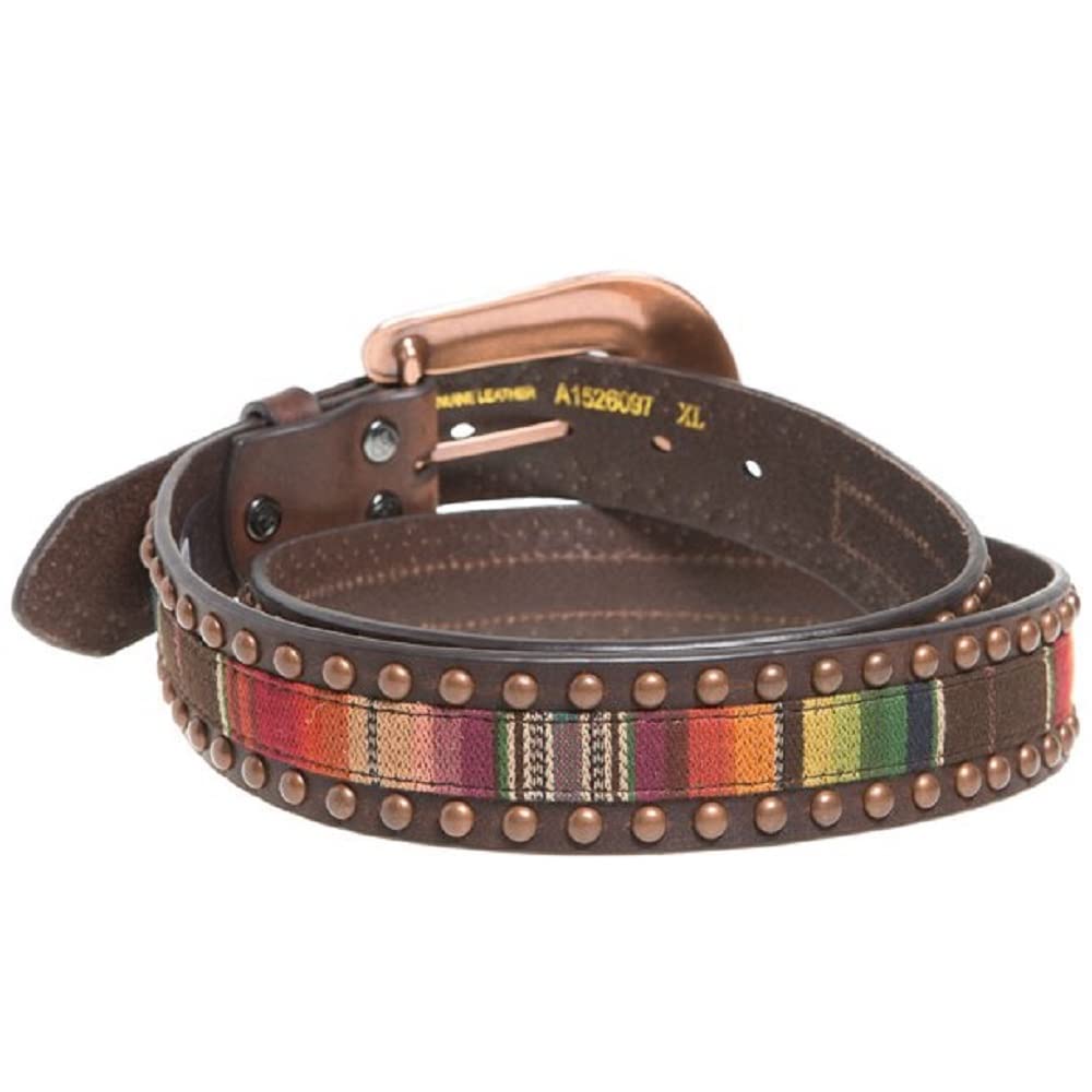 ARIAT Ladies Leather Belt, Multicolor Serape Fabric Center, Copper Studs & Buckle, Large