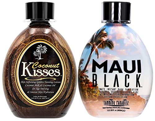 Ed Hardy Coconut Kisses Golden Tanning Lotion, 13.5 oz | BEST SELLERS | Tanning Paradise MAUI BLACK Tanning Lotion | Coconut Oil | Age-Defying |