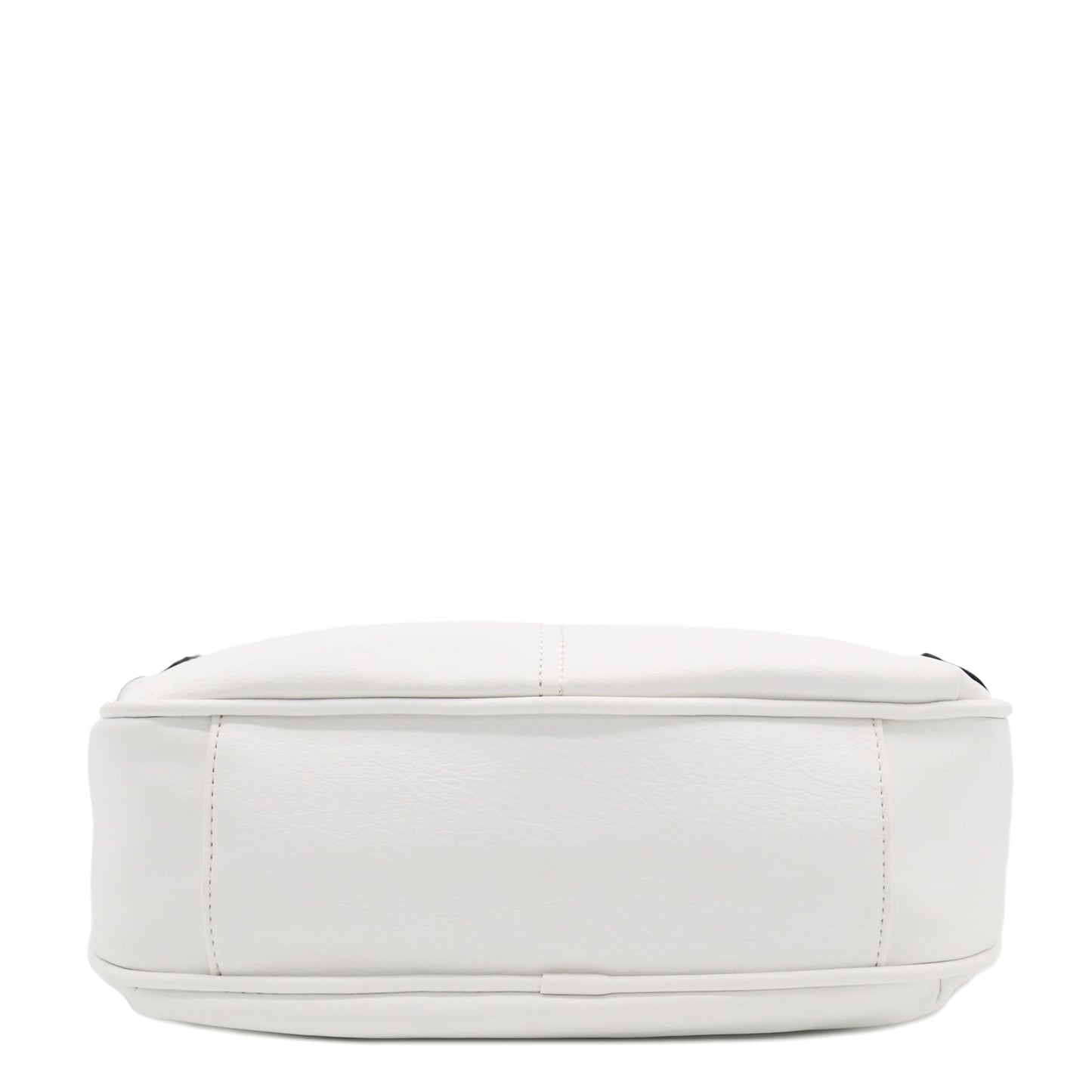 FashionPuzzle Faux Leather Two Front Zipper Pocket Crossbody Saddle Bag (White)