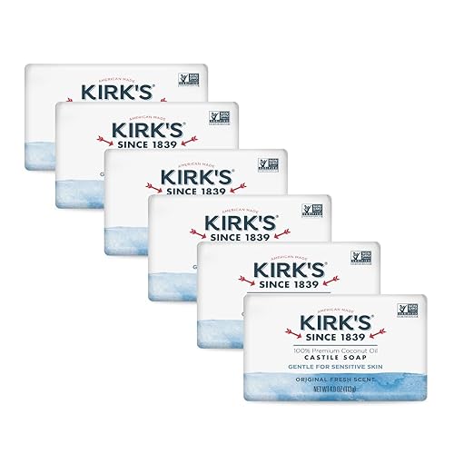 Kirk's Castile Bar Soap for Men, Women & Children - Made With Premium Coconut Oil, Sensitive Skin Formula, Vegan, Non GMO, Original Fresh Scent, 4 oz.