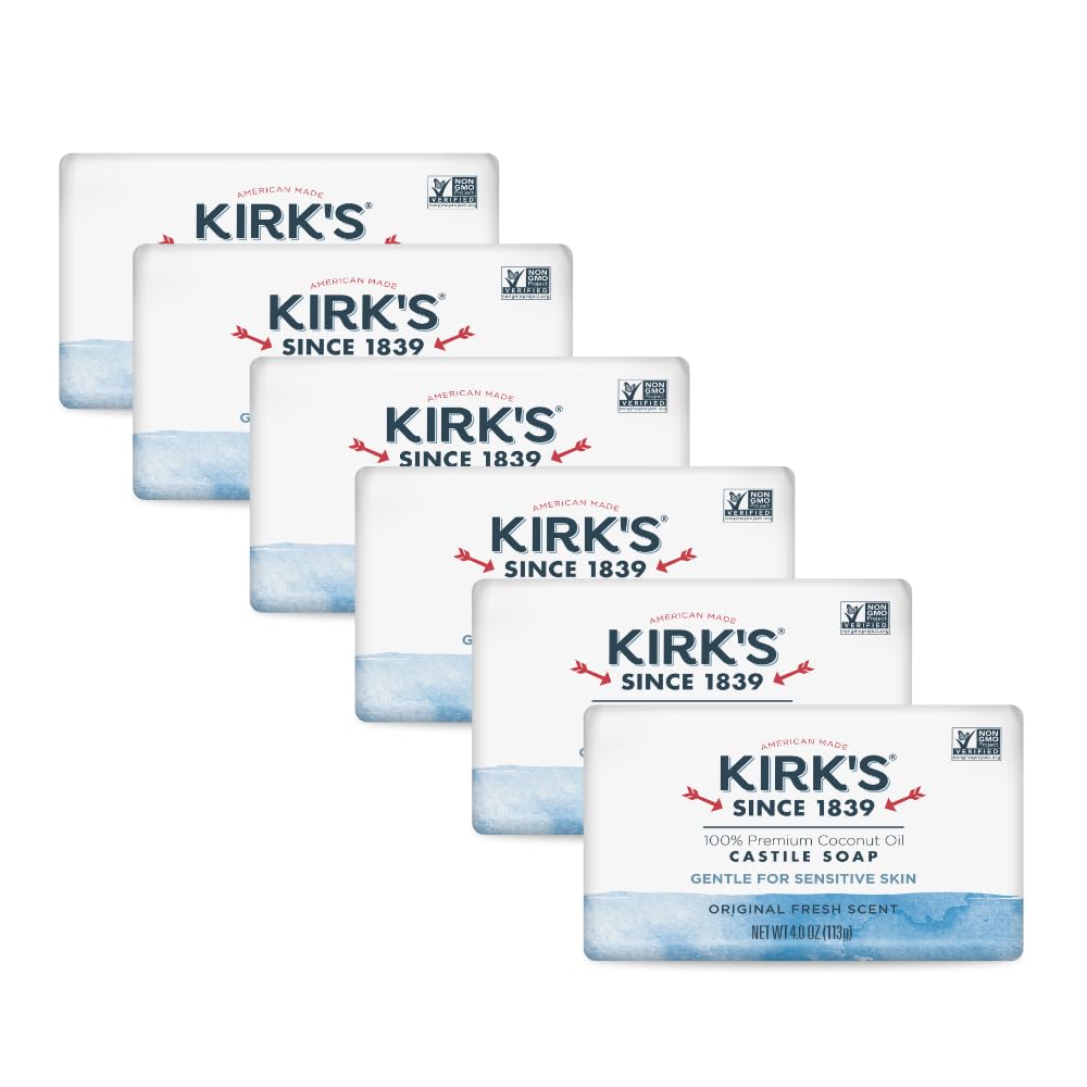Kirk's Castile Bar Soap for Men, Women & Children - Made With Premium Coconut Oil, Sensitive Skin Formula, Vegan, Non GMO, Original Fresh Scent, 4 oz.