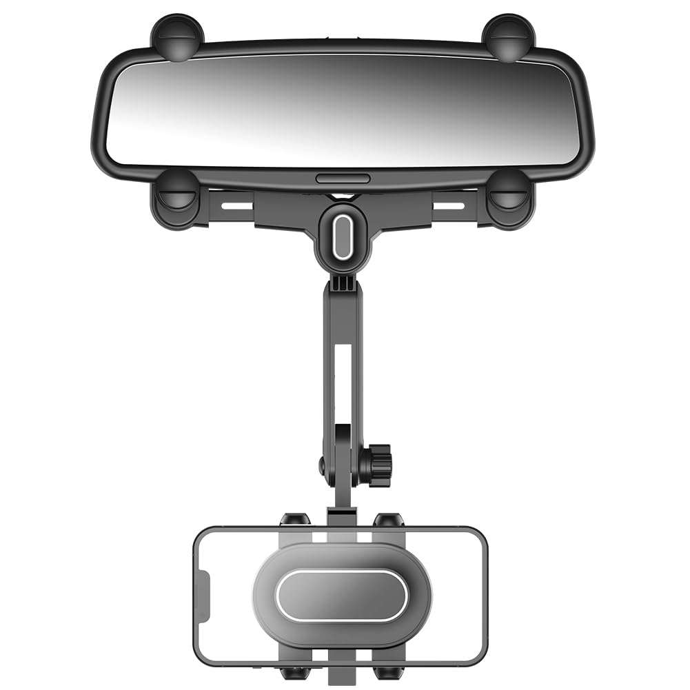 New Large Rearview Mirror Phone Holder for Car 360°Rotatable and Retractable, Upgraded Four Corners Fixed Anti-Shake Multifunctional Design for All…