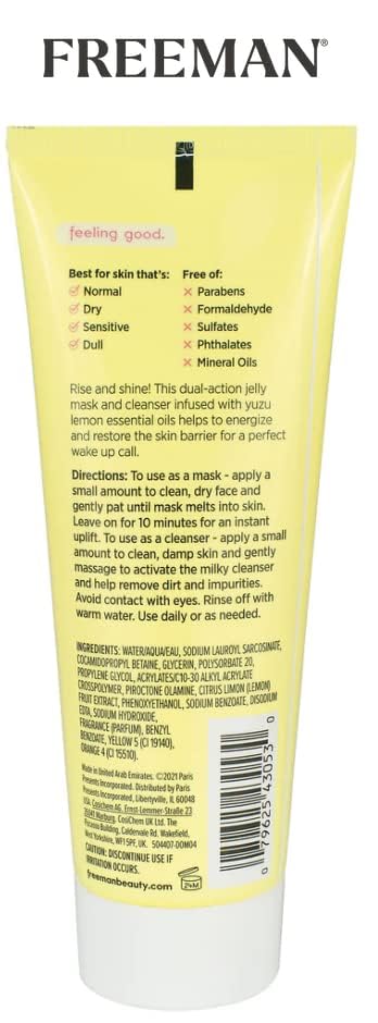Yuzu Lemon Energize Jelly Mask by Freeman for Unisex - 3 oz Mask