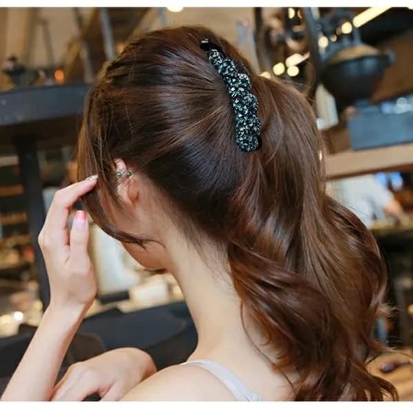 Sparkly Rhinestone Flower Banana Hair Clip Crystal Ponytail Holder Twist Hair Clips No Slip Bow Grip Comb Clamp Hair Grip with Teeth Hairpins Hair