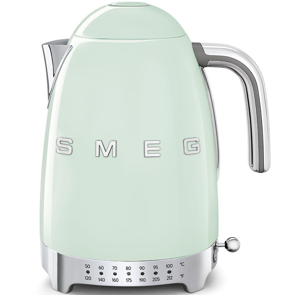 SMEG 7-Cup Variable Temperature Electric Kettle - Retro Style Aesthetic with Advanced Technology - Stainless Steel, 1400W, 120V, 360° Swivel Base…