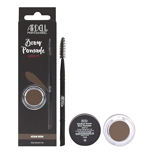 Ardell Brow Pomade - Medium Brown, Smudge-Proof Long-Lasting Eyebrow Makeup, with Dual-Ended Precision Brush and Spoolie for Defined and Natural…
