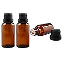 3PCS Empty Amber Glass Essential Oil Bottles with Orifice Reducer and Black Cap Chemistry Lab Chemicals Cosmetic Colognes Perfume Aromatherapy Jars