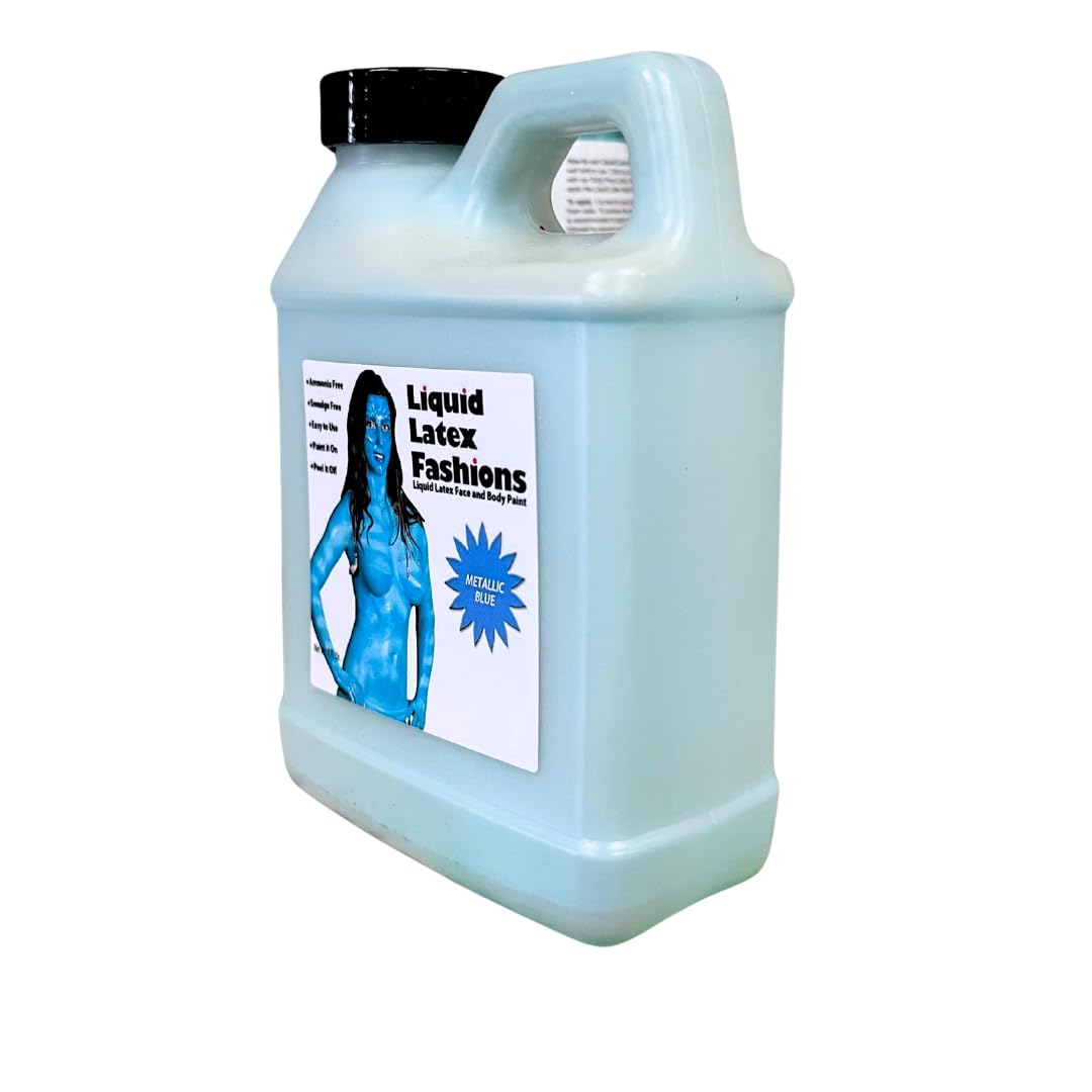 Metallic Blue 8 Oz - Liquid Latex Face and Body Paint Ammonia Free, Cosplay Avatar Shimmery Blue Sparkle Peel Off Paint