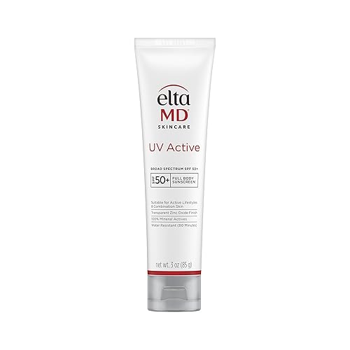 EltaMD UV Active Mineral Sunscreen with Zinc Oxide, Water Resistant Sunscreen SPF 50+ Up to 80 Minutes, Oil Free SPF for Face and Body, 3.0 oz Tube