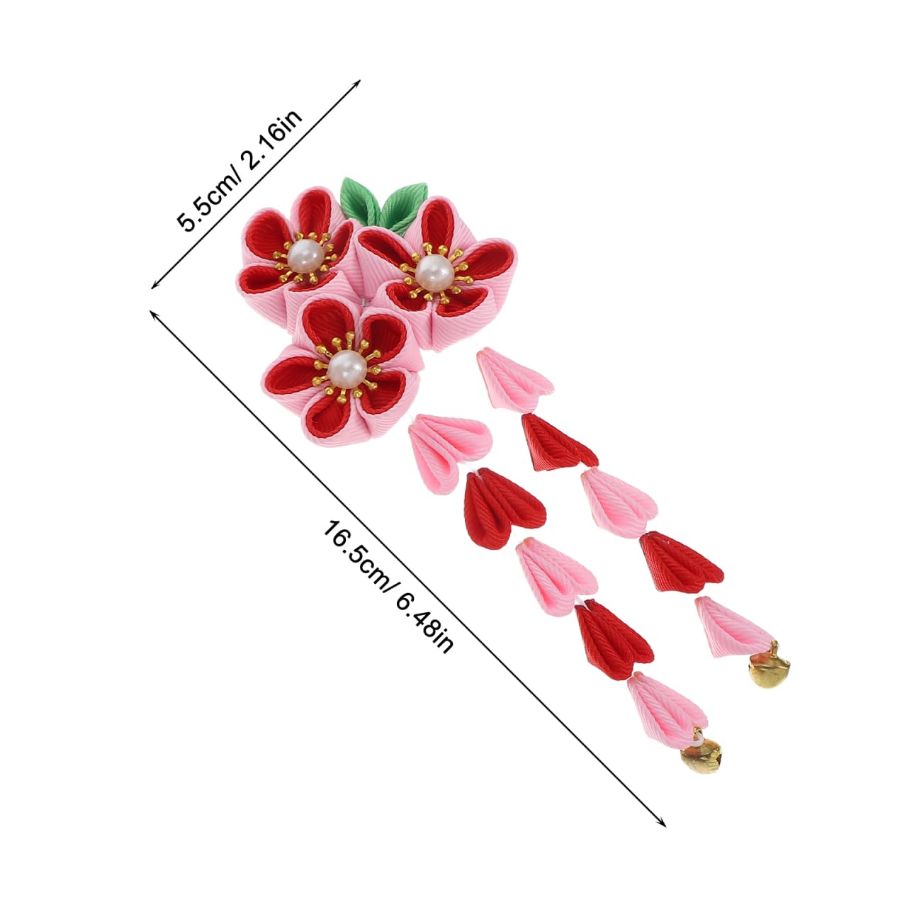 2pcs Womens Girls Kimono Traditional Tsumami Kanzashi Outfit Wedding Japanese Asian Yukata Hair Tie Flower Floral Fan Barrette Clip (Pink/Red