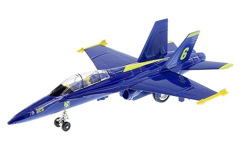 Playmaker Toys 🛦 United States Navy Blue Angels F/A-18 Super Hornet Fighter Jet 9 Inch Die Cast Metal Model Toy with Pullback Action