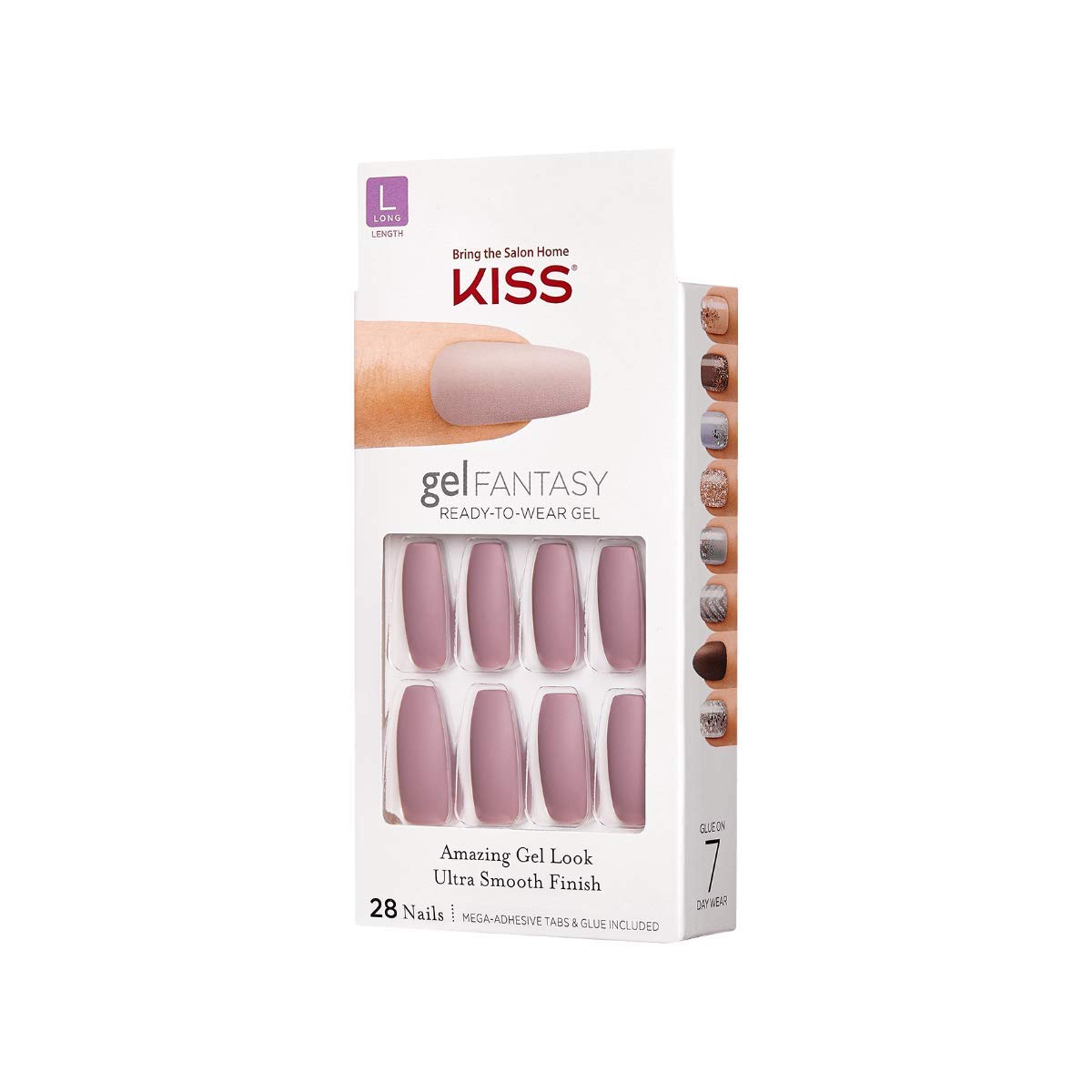 KISS Gel Fantasy Ready-to-Wear Press-On Gel Nails, “Stick Together”, Long, Dark Pink, Nail Kit with 24 Mega Adhesive Tabs, Pink Gel Glue, Manicure
