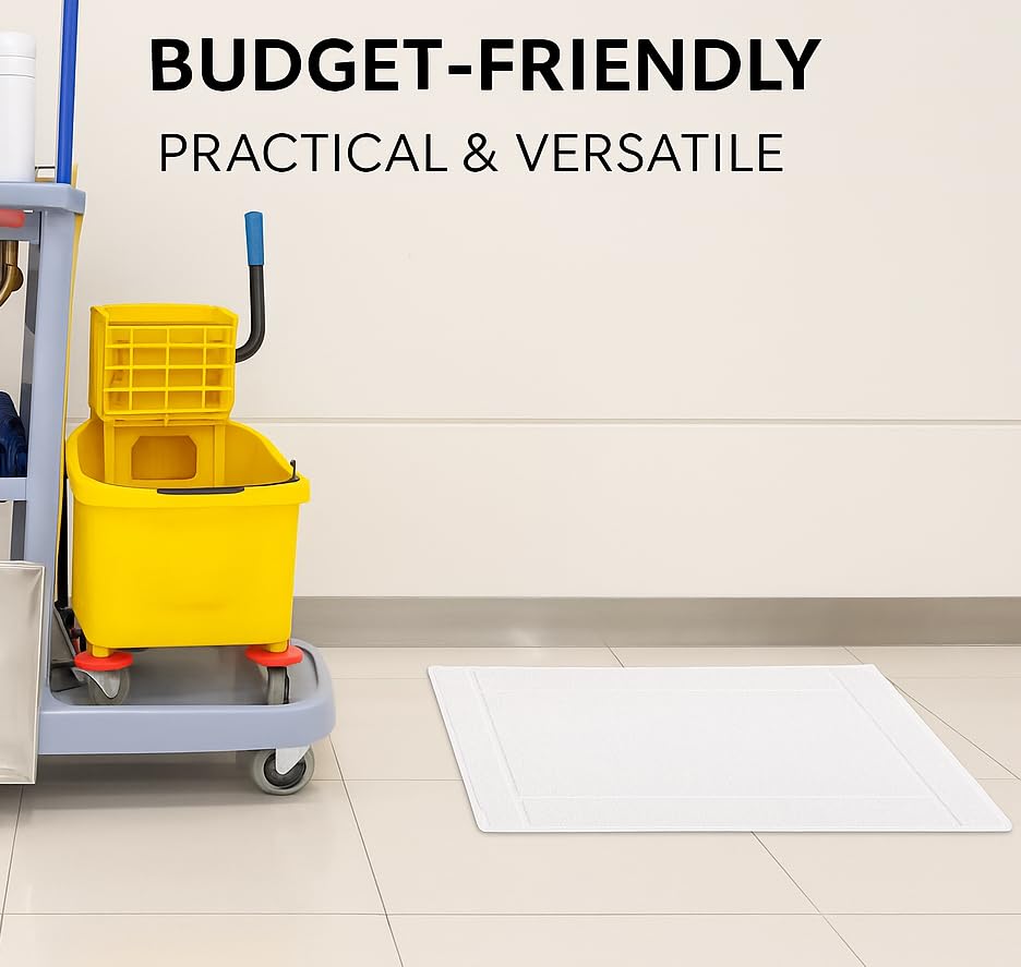 GOLD TEXTILES 12 Pack White Bath Mat Towels 20x30 Inches (Not a Bathroom Rug)- Cotton Blend Washable Economy Hotel Bath Mats