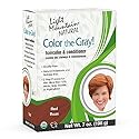 Light Mountain Henna Hair Color & Conditioner, Color the Gray - Red, 2-Step Chemical-Free, Semi-Permanent for White, Gray & Blonde Hair + 4 Clips
