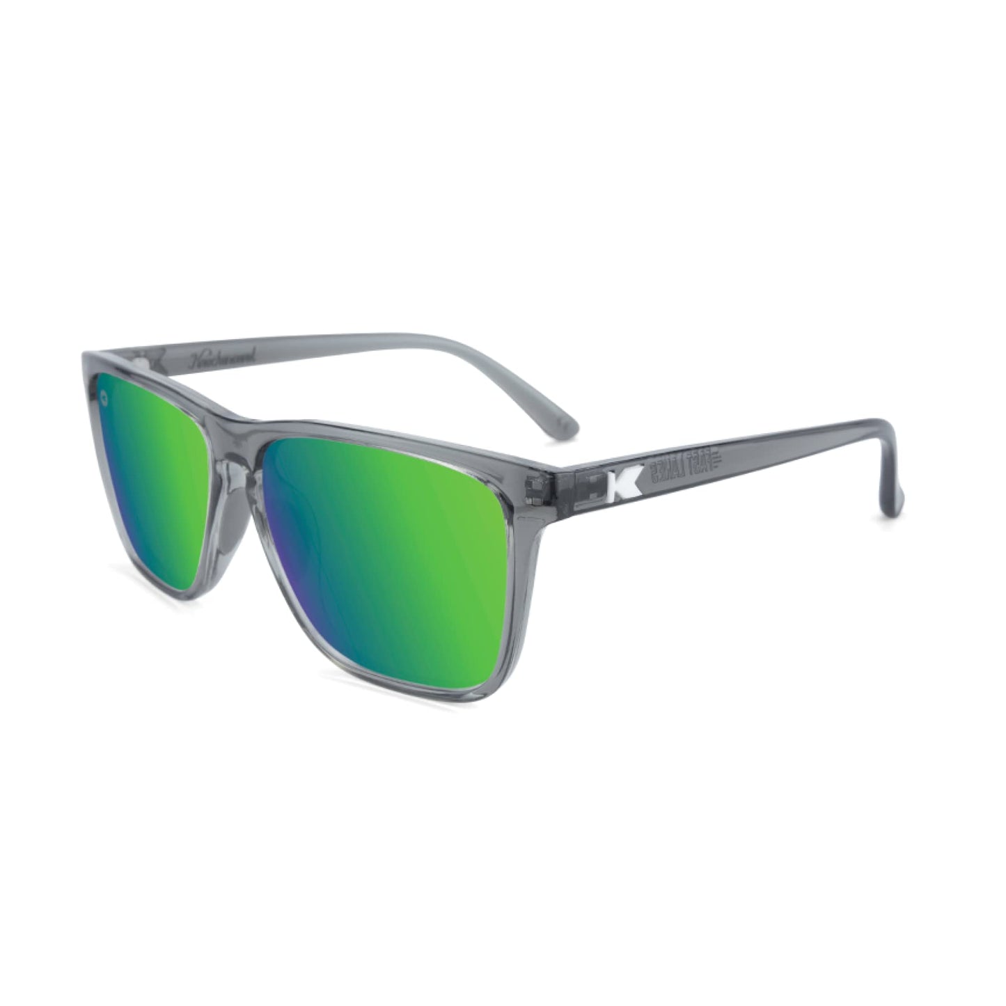 Knockaround Fast Lanes Sport - Polarized Running Sunglasses for Women & Men - Impact Resistant Lenses & Full UV400 Protection, Clear Grey Frame/Green