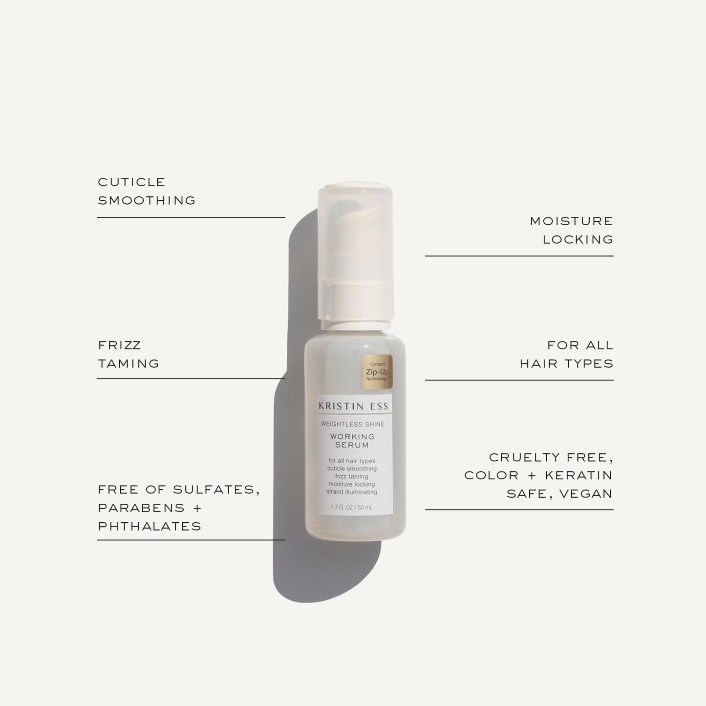 Kristin Ess Hair Weightless Shine Working Hair Serum for Dry Damaged Hair - Frizz Taming, Anti Breakage, Moisture Locking + Shine Enhancing - Color +
