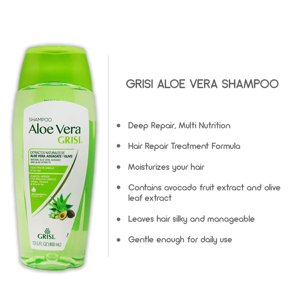 Grisi Aloe Vera Shampoo | Moisturizing Hair Product with Aloe Extract, Paraben-Free for Soft, Shiny Hair - 13.5 Fl Ounces