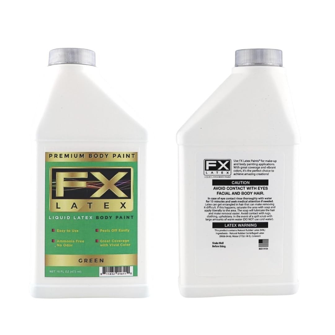 Liquid Latex - Face and Body Paint, Ammonia Free, Easy On and Off, Cosplay Makeup, Create Professional Monster, Zombie Arts 16 Oz (Green)
