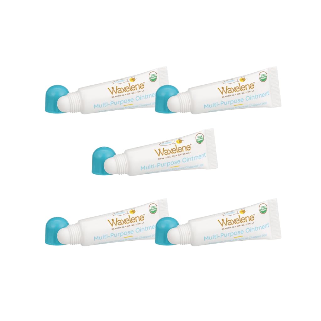 Waxelene Original Organic Multipurpose Ointment Lip Tube Pack of 5, Best Lip Balm Ever Baby Eczema Chapped Dry Sensitive Skin Body Hand Face