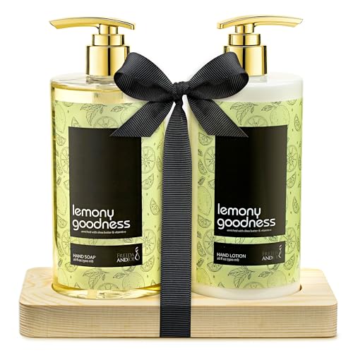 16 fl oz Lemon Citrus Aromatic and Nourishing Hand Soap Set Keep Your Skin Incredibly Soft & Clean in a Wooden Holder Unisex Formula Luxury Body Care