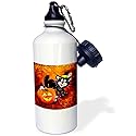 3dRose "Funny Halloween Cat and Mouse" Sports Water Bottle, 21 oz, White
